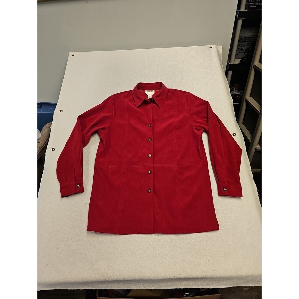 talbots button down red Size Medium velvet‎ feel shirt  Tunic Long Length Dressy